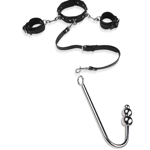 5334 Anal Hook with and Beaded Collar Cuffs Elegant 1001